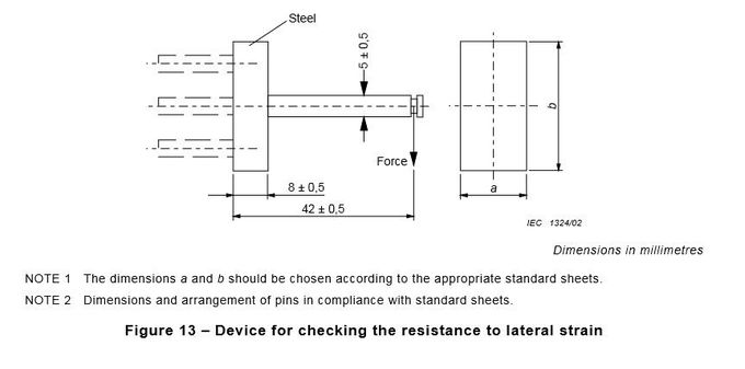 IEC 60884-1 الشكل 13 تبديل جهاز اختبار عمر لفحص مقاومة السلالة الجانبية قوة 5N 0