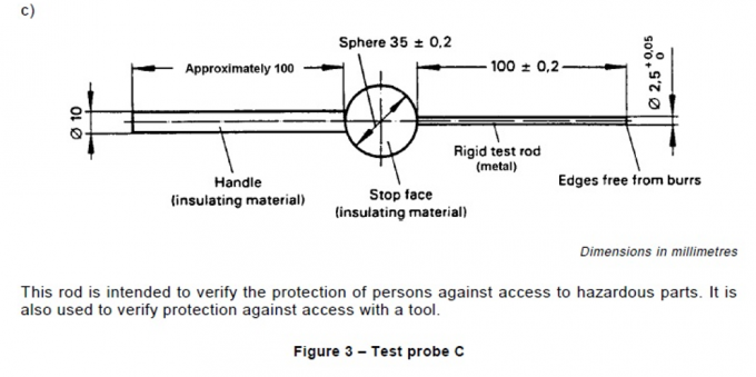 IEC61032 الشكل 3 اختبار التحقق من الحماية اختبار C لاختبار الأجزاء الخطرة 0