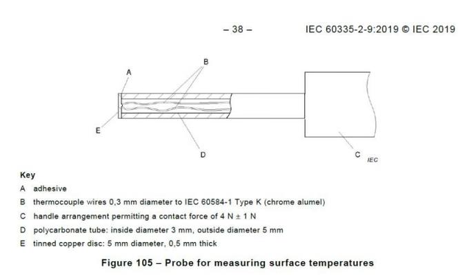 IEC 60335-2-9 الشكل 105 مسبار لقياس درجات حرارة السطح 0