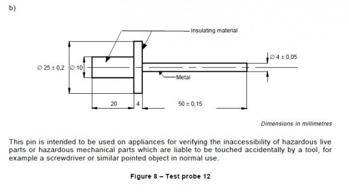 IEC 61032 الشكل 8 اختبار المجس 12 Ф4 مم دبوس اختبار من الصلب المقوى 0