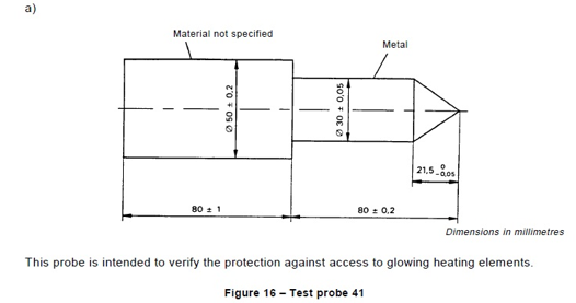 المادة 8 من IEC60335-11.3 مسبار اختبار للمكونات المضيئة والحرارية 41 0