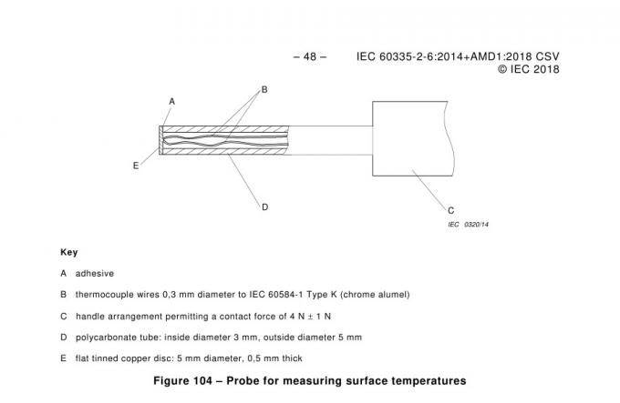 IEC60335-2 مسبار مع ميزان حرارة لاختبار درجة حرارة السطح 0